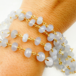 Load image into Gallery viewer, Natural Chalcedony Gold Plated Wire Chain