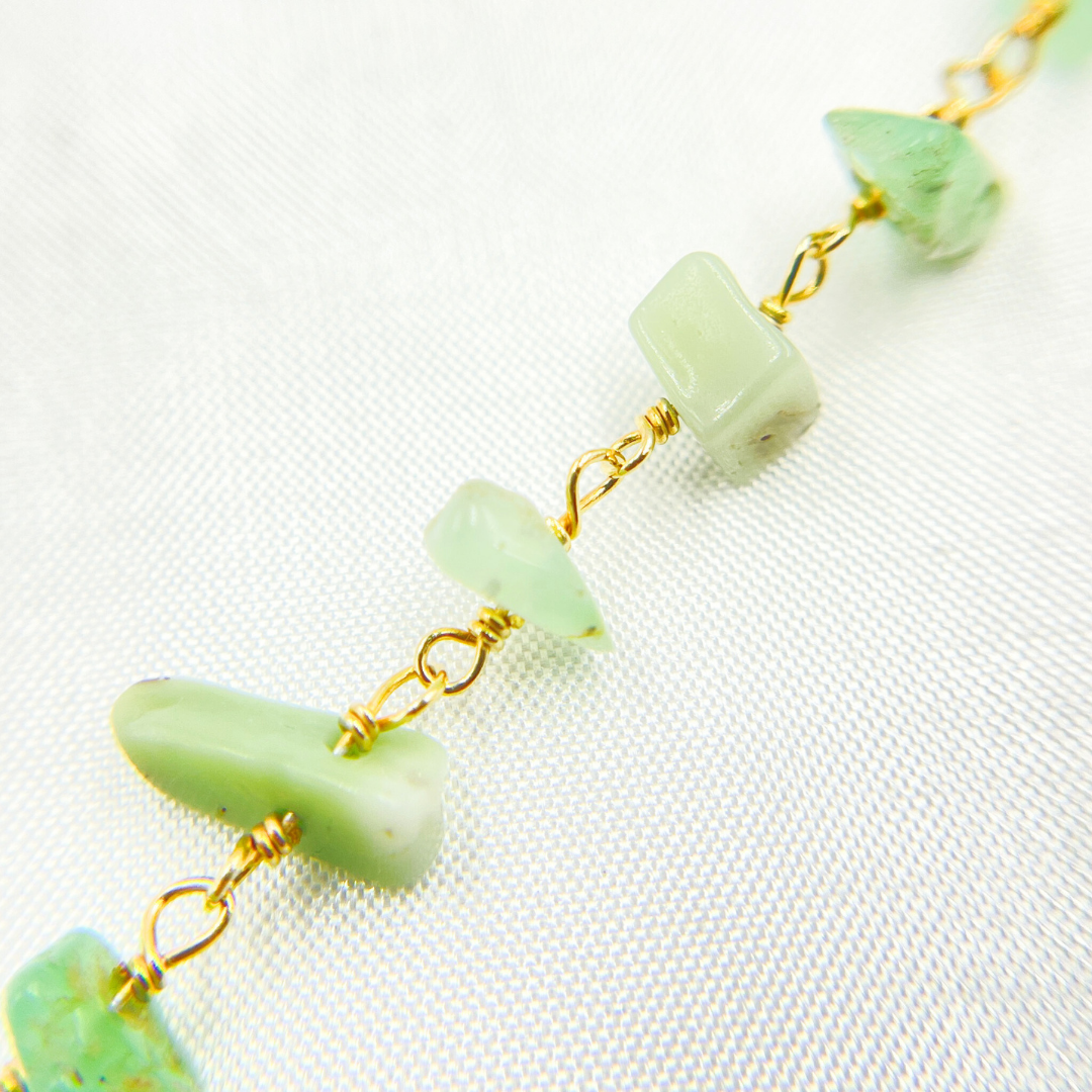 Chrysoprase Organic Shape Gold Plated Wire Chain.
