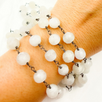 Load image into Gallery viewer, White Moonstone Round Shape Oxidized Wire Chain. WMS31