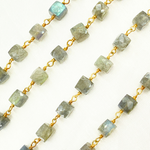 Load image into Gallery viewer, Labradorite Cube Shape Gold Plated Wire Chain