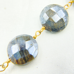 Load image into Gallery viewer, Coated Labradorite Coin Shape Gold Plated Wire Chain.