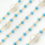 Load image into Gallery viewer, Turquoise & Pearl Gold Plated Wire Chain.