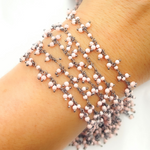 Load image into Gallery viewer, Pink Coral Cluster Dangle Oxidized Wire Chain