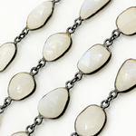 Load image into Gallery viewer, White Moonstone Organic Shape Bezel Oxidized Wire Chain.