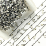 Load image into Gallery viewer, Labradorite Drop & CZ Pear Shape Dangle Oxidized Wire Chain.
