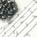 Load image into Gallery viewer, Coated Grey Moonstone & CZ Dangle Oxidized Wire Chain.