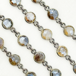 Load image into Gallery viewer, Coated Grey Moonstone Round Shape Bezel Oxidized Wire Chain.