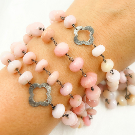 Pink Opal with Marquis Shape Oxidized Wire Chain
