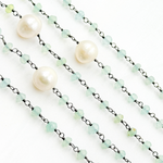 Load image into Gallery viewer, Blue Aqua Chalcedony & Pearl Oxidized 925 Sterling Silver Wire Chain.