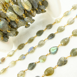 Load image into Gallery viewer, Labradorite Tear Drop Shape Gold Plated Wire Chain