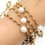 Load image into Gallery viewer, Golden Pyrite & Pearl Oxidized 925 Sterling Silver Wire Chain
