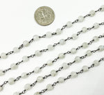 Load image into Gallery viewer, Rainbow Moonstone Round Shape Oxidized Wire Chain.