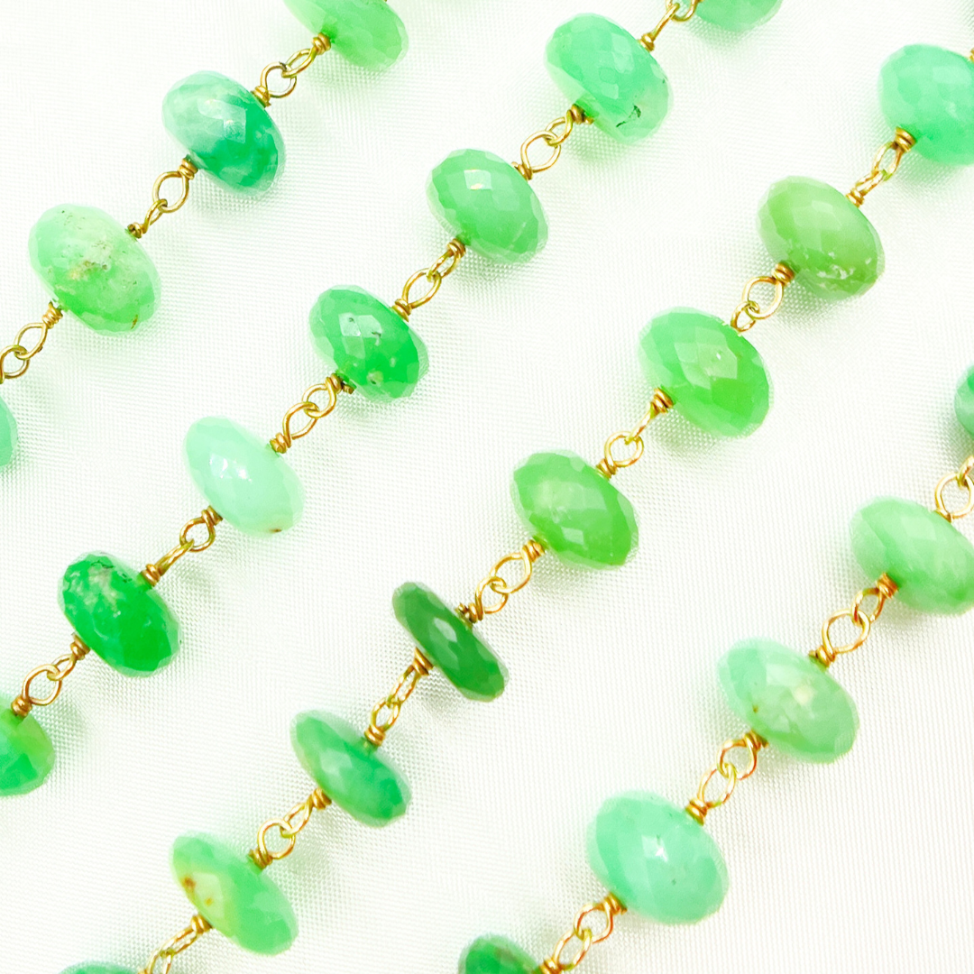 Chrysoprase Rondel Faceted Gold Plated Wire Chain