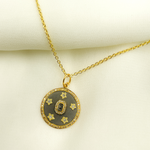 Load image into Gallery viewer, 925 Sterling Silver Black Rhodium with Diamonds Circle Shape Charm with Stars in the Center.