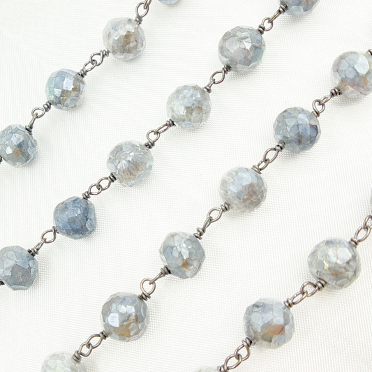 Coated Labradorite Round Shape Oxidized Wire Chain
