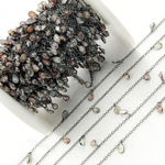 Load image into Gallery viewer, Coated Multi Moonstone Pear Shape Dangle Oxidized Wire Chain.