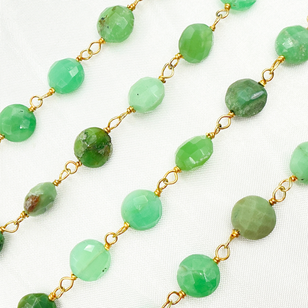 Chrysoprase Coin Shape Gold Plated Wire Chain