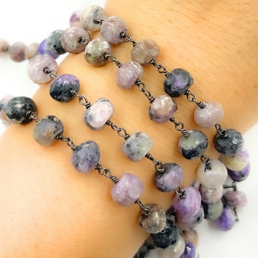 Charoite Oxidized 925 Sterling Silver Wire Chain.