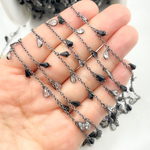Load image into Gallery viewer, Black Spinel Drop & CZ Pear Shape Dangle Oxidized Wire Chain.