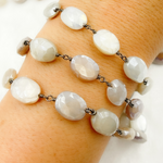 Load image into Gallery viewer, Coated Oval Moonstone Oxidized Wire Chain.