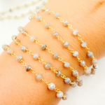 Load image into Gallery viewer, Coated Peach Moonstone Gold Plated Wire Chain.