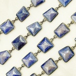 Load image into Gallery viewer, Coated Blue Quartz Rectangle Shape Bezel Oxidized Wire Chain.