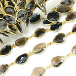 Load image into Gallery viewer, Smoky Quartz Shape Bezel Gold Plated Wire Chain.