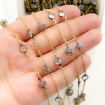 Load image into Gallery viewer, Labradorite & White Topaz Gold Plated Connected Wire Chain.