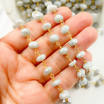 Load image into Gallery viewer, Coated Milky Aquamarine Gold Plated Wire Chain