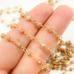 Load image into Gallery viewer, Coated Peach Quartz Gold Plated Wire Chain.