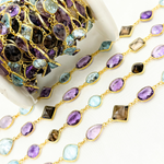 Load image into Gallery viewer, Multi Gemstone Bezel Gold Plated Wire Chain.