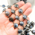 Load image into Gallery viewer, Coated Labradorite Round Shape Bezel Oxidized Wire Chain