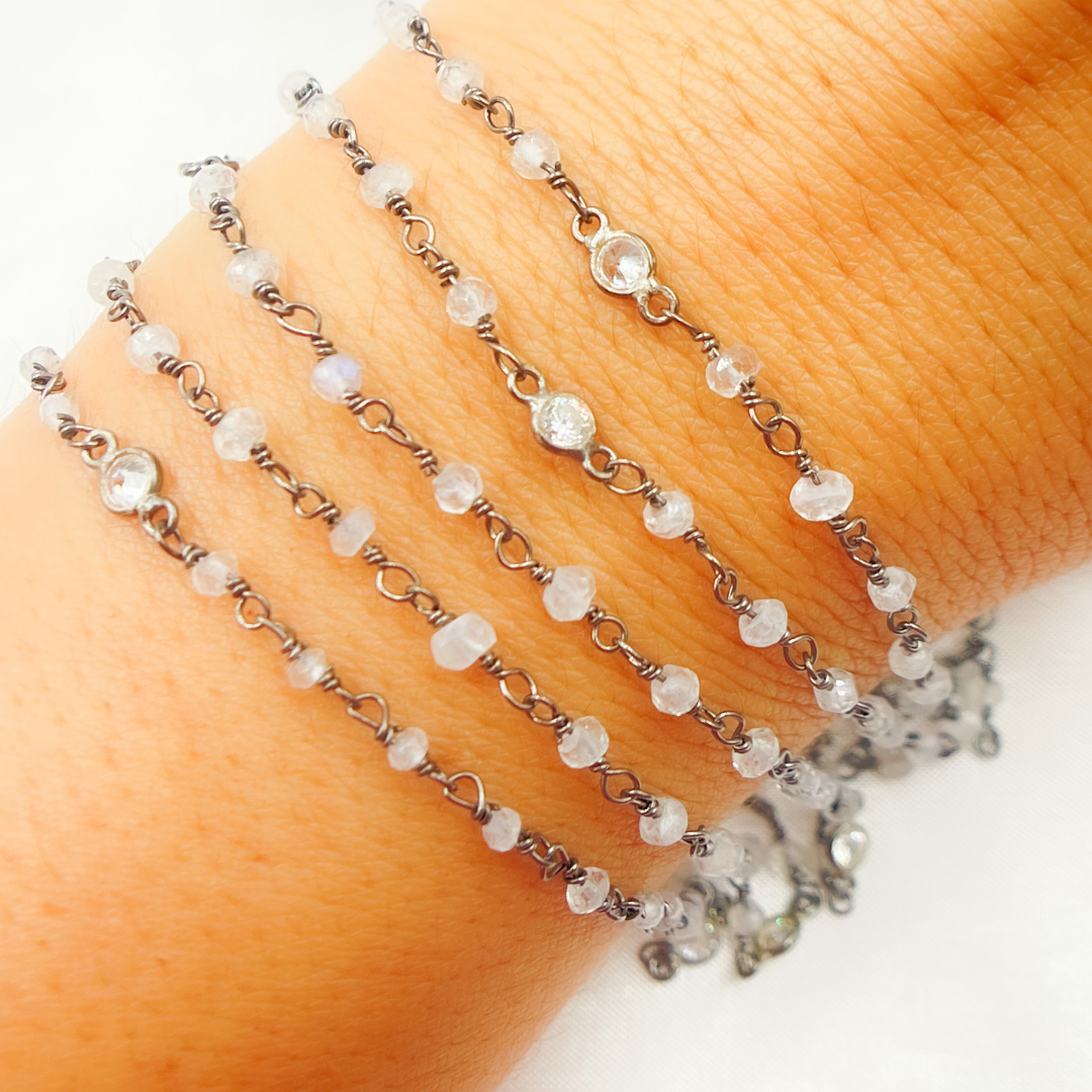 Rainbow Moonstone Oxidized Wire Chain