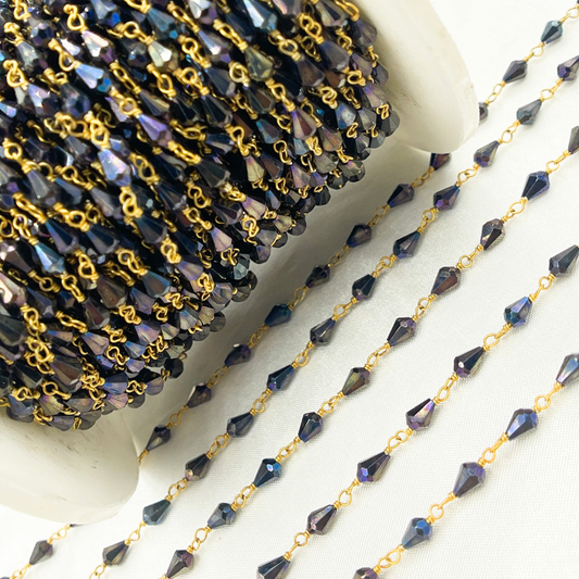 Coated Black Spinel Tear Drop Wire Chain