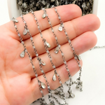 Load image into Gallery viewer, Labradorite & CZ Dangle Oxidized Wire Chain.