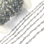 Load image into Gallery viewer, Labradorite Ball Stone Black Rhodium 925 Sterling Silver Wire Chain
