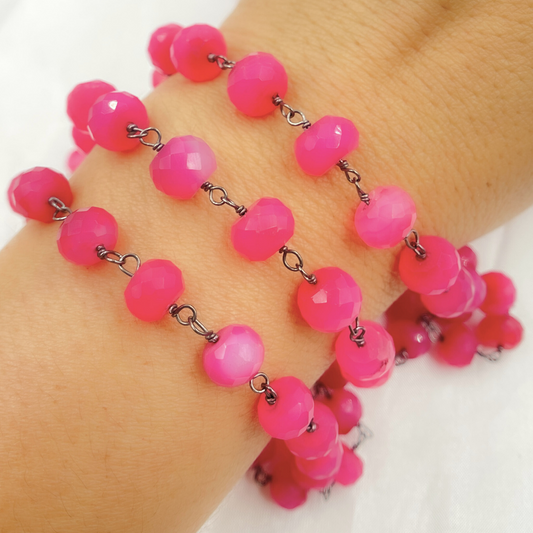 Pink Chalcedony Oxidized Wire Chain