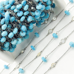 Load image into Gallery viewer, Turquoise & White Topaz Oxidized Connected Wire Chain