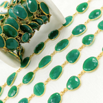 Load image into Gallery viewer, Green Onyx Organic Shape Bezel Gold Plated Wire Chain