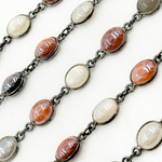 Load image into Gallery viewer, Coated Multi Moonstone Oval Shape Bezel Oxidized Wire Chain.