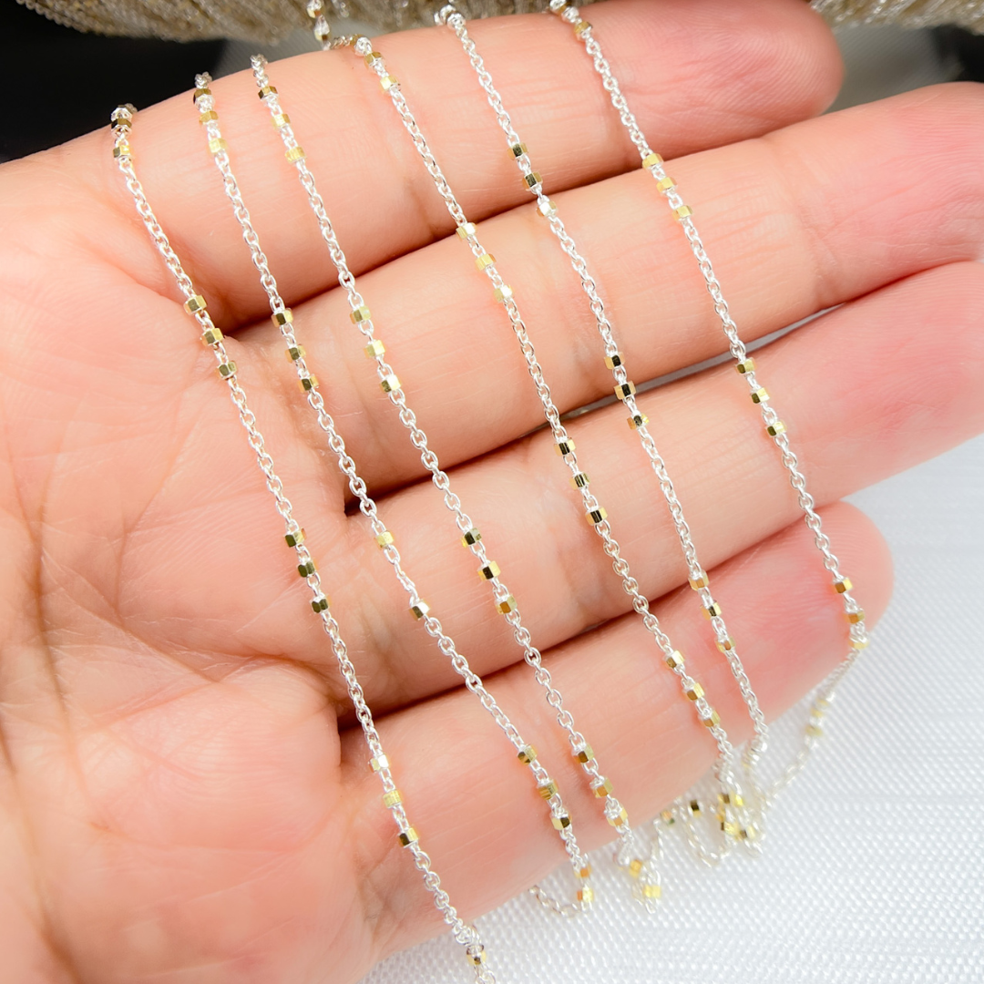 925 Sterling Silver Satellite Golf Plated 3 Cubes Chain