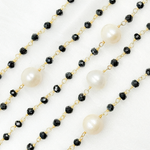 Load image into Gallery viewer, Black Spinel & Pearl Gold Plated 925 Sterling Silver Wire Chain.