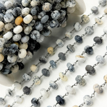 Load image into Gallery viewer, Dendrite Opal Oxidized 925 Sterling Silver Wire Chain.