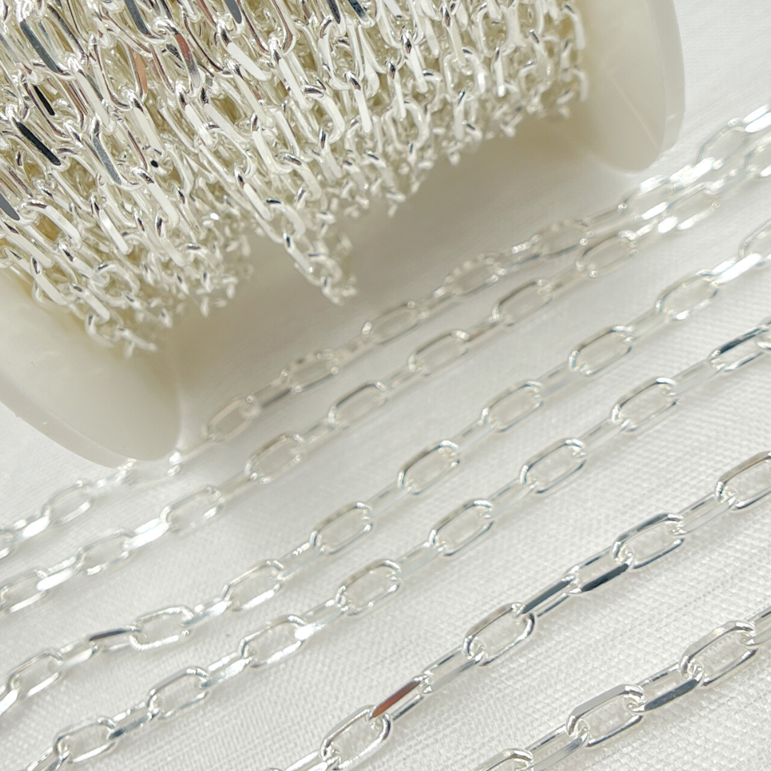 V183SS. Sterling Silver Diamond Cut Paperclip Link Chain