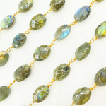 Load image into Gallery viewer, Labradorite Oval Shape Gold Plated Wire Chain