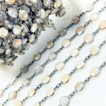 Load image into Gallery viewer, Coated White Moonstone Round Shape Bezel Oxidized Wire Chain.