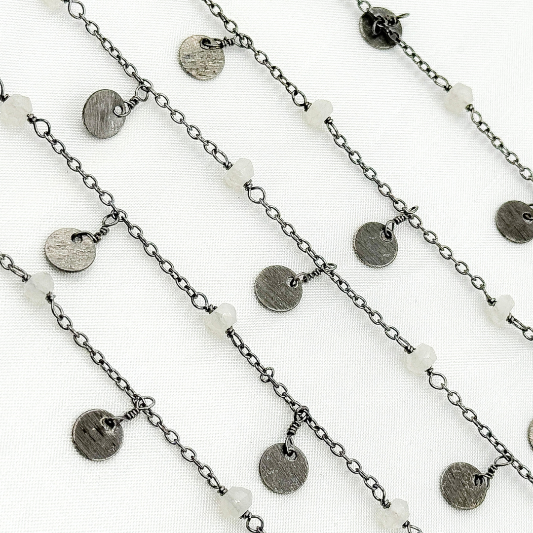 Moonstone and Dangle Disc Oxidized Wire Chain.