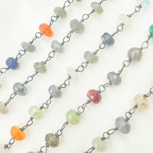 Multi Gemstone Oxidized Wire Chain.