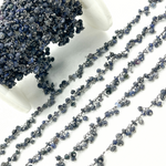 Load image into Gallery viewer, Dyed Blue Sapphire Cluster Dangle Oxidized Wire Chain.