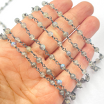 Load image into Gallery viewer, Labradorite Ball Stone Black Rhodium 925 Sterling Silver Wire Chain